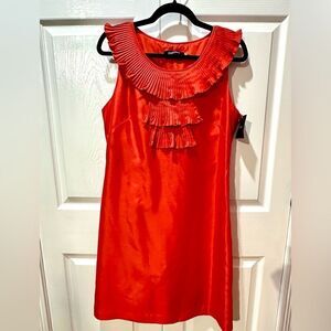 NWT ELLEN TRACY Sz 12 Red Sleeveless A line fFlared Dress Pleated Trim Detail